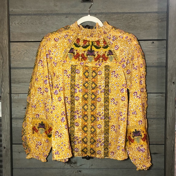 ❌SOLD❌ANTHRO Maeve Goldie Embroidered Blouse 2 - Picture 3 of 6